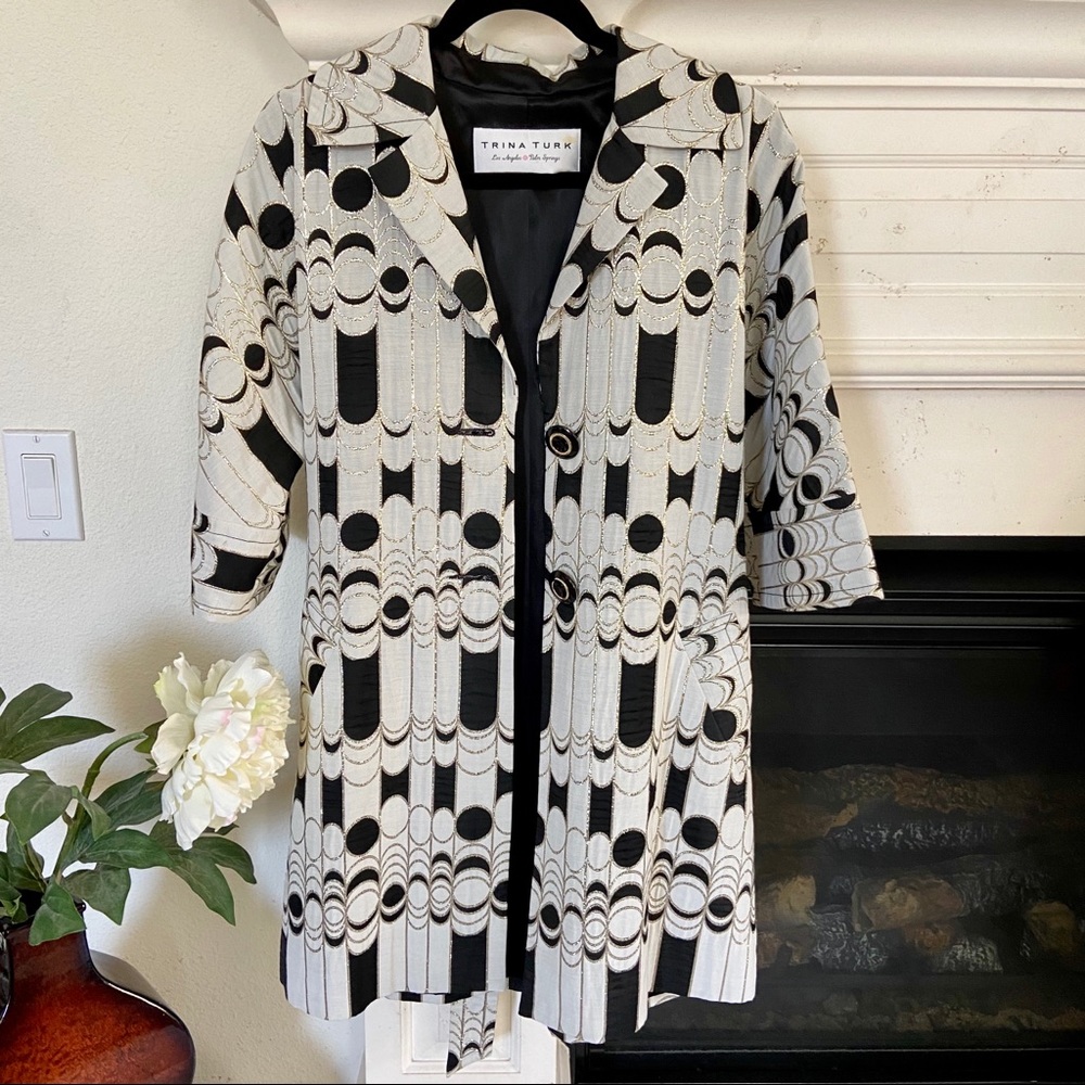 Trina Turk Vintage Trench Coat Geo Gold + Black